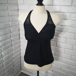 Aloha Ladies Size Large Black Crochet Lace Straps Racer Back Tankini Top Only